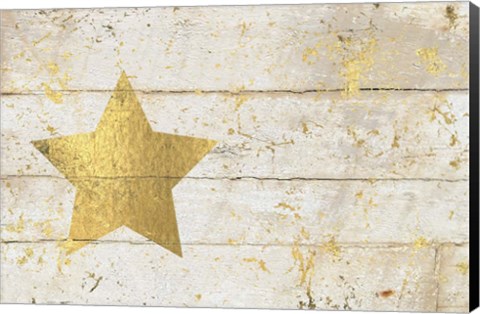 Framed Golden Star on White Wood Print