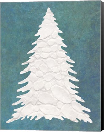 Framed Snowy Fir Tree on Blue Print