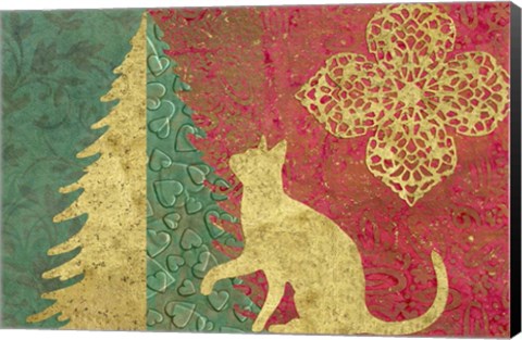 Framed Xmas Tree and Cat Print