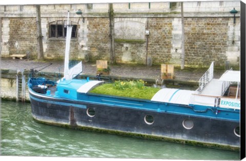 Framed Garden Boat In The Seine River Print