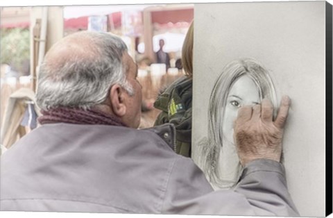 Framed Monmartre Artist Working On Place du Tertre V Print