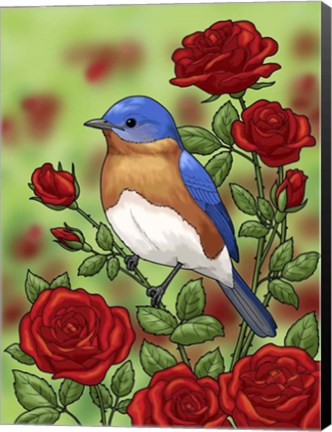 Framed State Birds And Flowers NY Print
