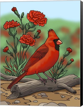 Framed State Birds And Flowers OH Print