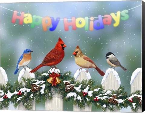 Framed Holiday Birds and Garland Print
