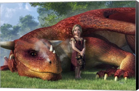 Framed Little Girl And Her Dragon Print