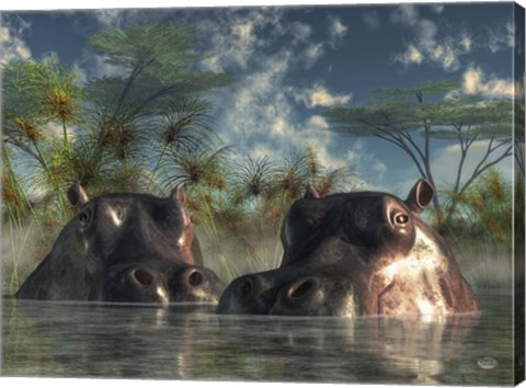 Framed Hippos Coming To Get You Print
