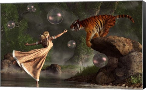 Framed Surreal Tiger Bubble Water Dancer Print