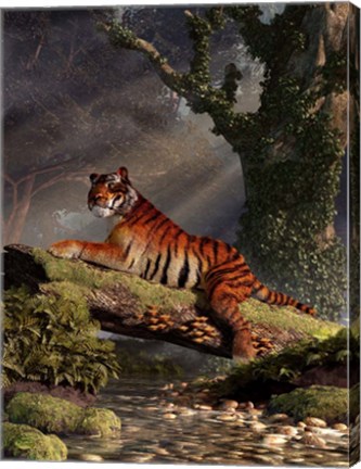 Framed Tiger On A Log Print