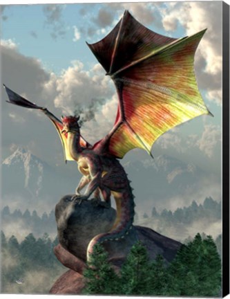 Framed Yellow Winged Dragon Print