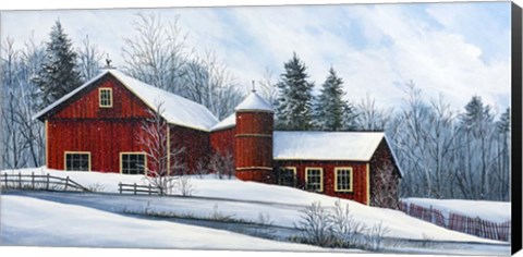 Framed Red Barn Winter Print