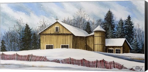 Framed Yellow Barn Winter 2 Print