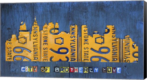 Framed Philly Skyline License Plate Art Print