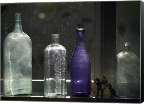 Framed Still Life With Bottles And Found Figurines Print