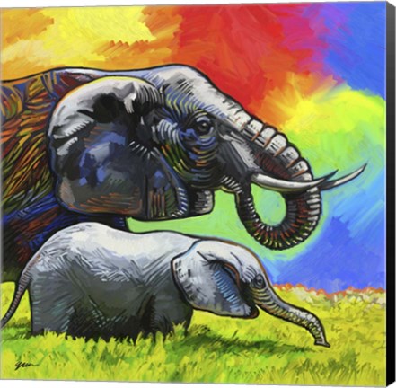 Framed Elephant Pop Mom Cub Print
