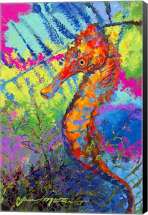 Framed Miniature Majesty of the Ocean - Orange Caribbean Longsnout Seahorse Print