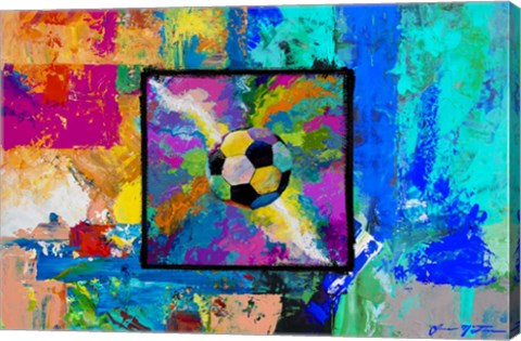 Framed Window into the Soccer Universe - Pink and Cyan Football Print