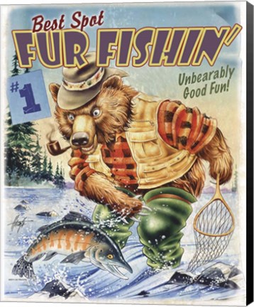 Framed Bear Fishing Print