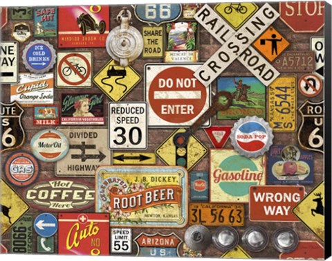 Framed Road Signs on Brick Print