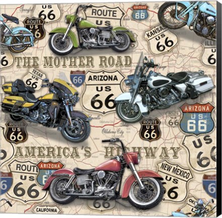 Framed Vintage Motorcycles on Route 66-A Print