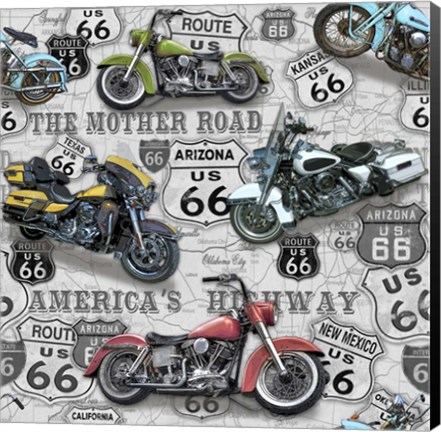 Framed Vintage Motorcycles on Route 66-C Print