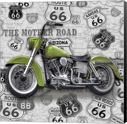 Framed Vintage Motorcycles on Route 66-H Print