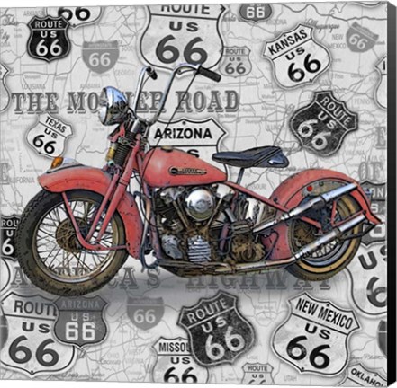 Framed Vintage Motorcycles on Route 66-W Print