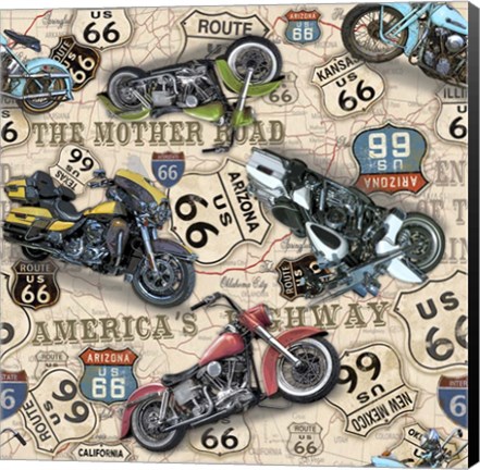 Framed Vintage Motorcycles on Route 66-X Print