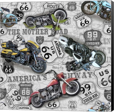 Framed Vintage Motorcycles on Route 66-Z Print