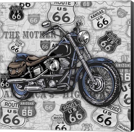 Framed Vintage Motorcycles on Route 66-3 Print