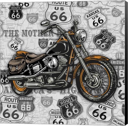 Framed Vintage Motorcycles on Route 66-4 Print