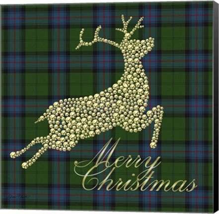 Framed Merry Christmas Plaid - Gold Deer Print
