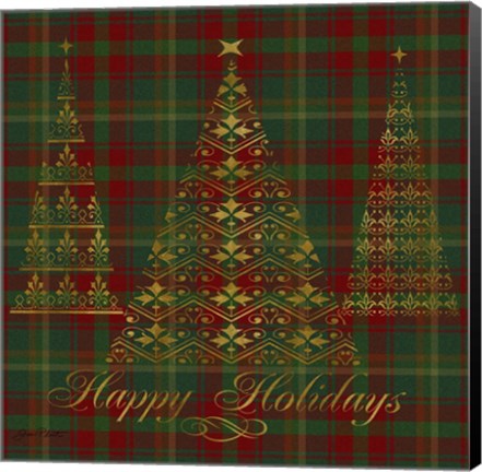 Framed Happy Holidays Plaid - gold Print