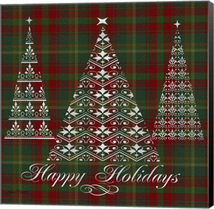 Framed Happy Holidays Plaid - silver Print