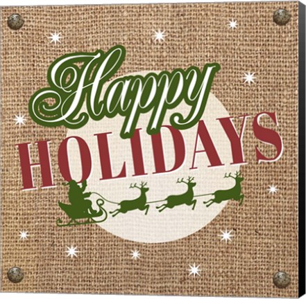 Framed Christmas on Burlap - Happy Holidays Print