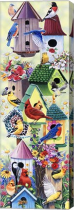 Framed Birdhouses and birds tower Print