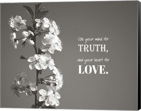 Framed Use Your Mind For Truth - Flowers on Branch Grayscale Print