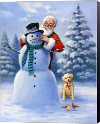 Framed Santa &amp; Snowman Print