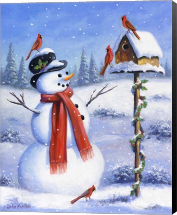 Framed Snowman &amp; Cardinals Print