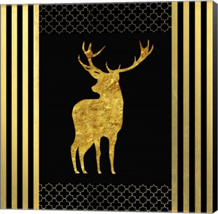 Framed Black &amp; Gold - Feathered Fashion Stag Print