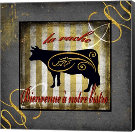 Framed Gold Welcome To Our Bistro Cow 1 Print