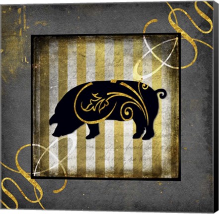 Framed Gold Welcome To Our Bistro Pig Print