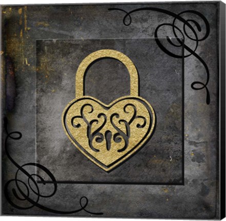 Framed Grunge Gold Crown Lock Print