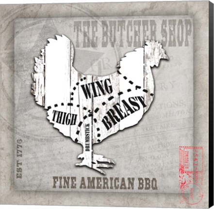 Framed American Butcher Shop Chicken Print
