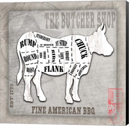 Framed American Butcher Shop Cow Print