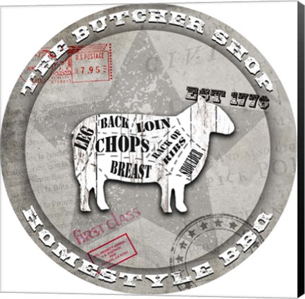 Framed American Butcher Shop Round Sheep Print