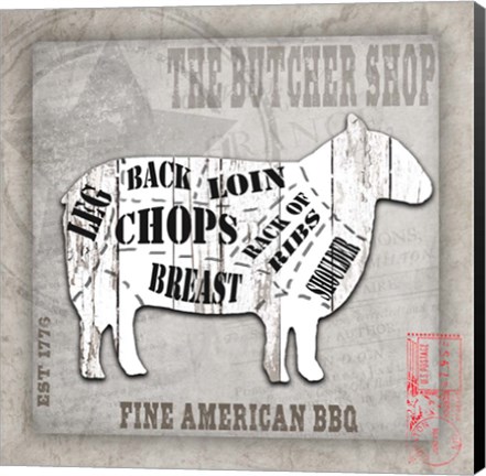Framed American Butcher Shop sheep Print