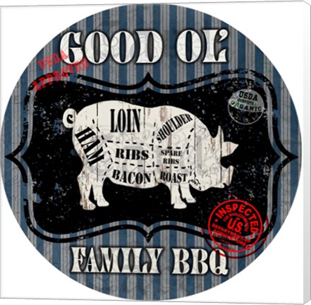 Framed Good Ol&#39; Family BBQ Round Pig Print