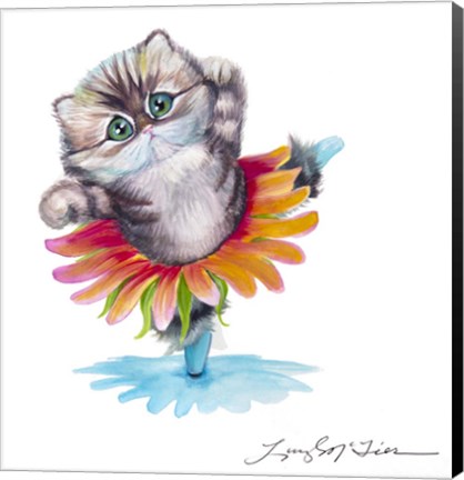 Framed Kitten Ballerina Daisy Flower Dance Persian Cat Print