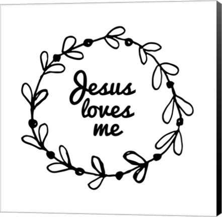 Framed Jesus Loves Me - Wreath Doodle White Print