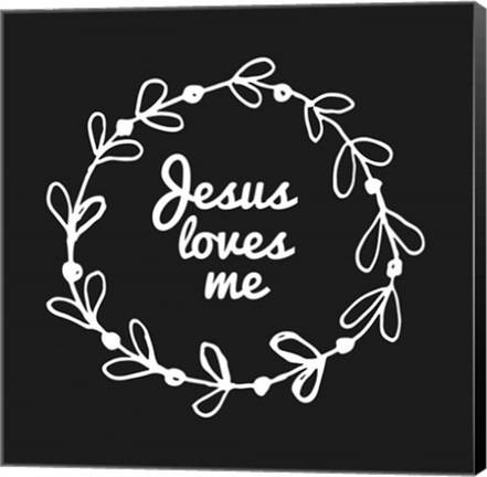 Framed Jesus Loves Me - Wreath Doodle Black Print